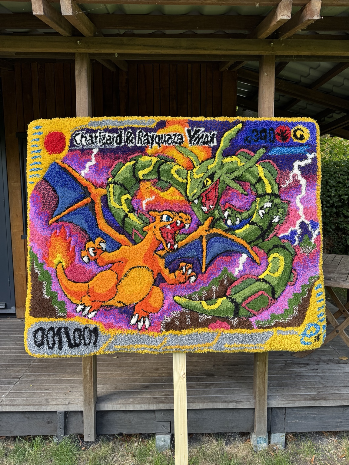 Charizard and Rayquaza hand-tufted rug