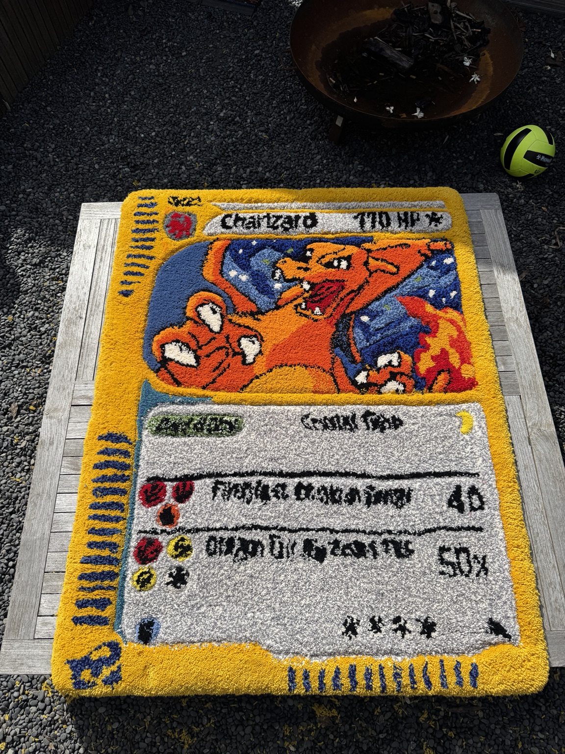 Charizard Pokémon card inspired hand-tufted rug