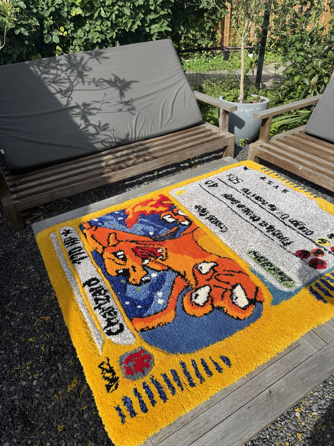 Charizard card rug — alternate view